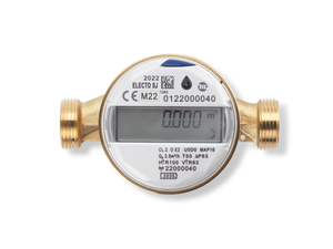 Maddalena ELECTRO SJ 22mm Hot Water Meter. Single Jet 3/4" BSP WRAS & MID. R160 Accuracy.